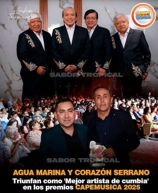 Hermanos Guerrero Neyra de Corazón Serrano junto a los hermanos Querevalú de Agua Marina en la premiación CAPEMUSICA 2025 | Corazón Serrano cumbia y cifras